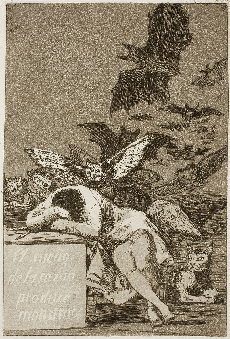 Francisco Goya, <i>Fornuftens søvn avler uhyrer</i><br>Nr. 43 i serien